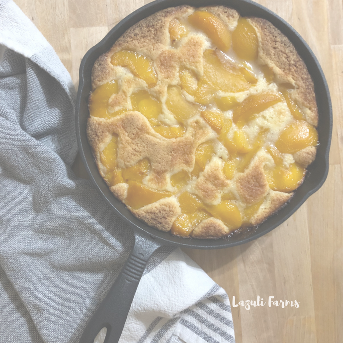 Cast Iron Peach Cobbler made with Homemade Canned Peaches