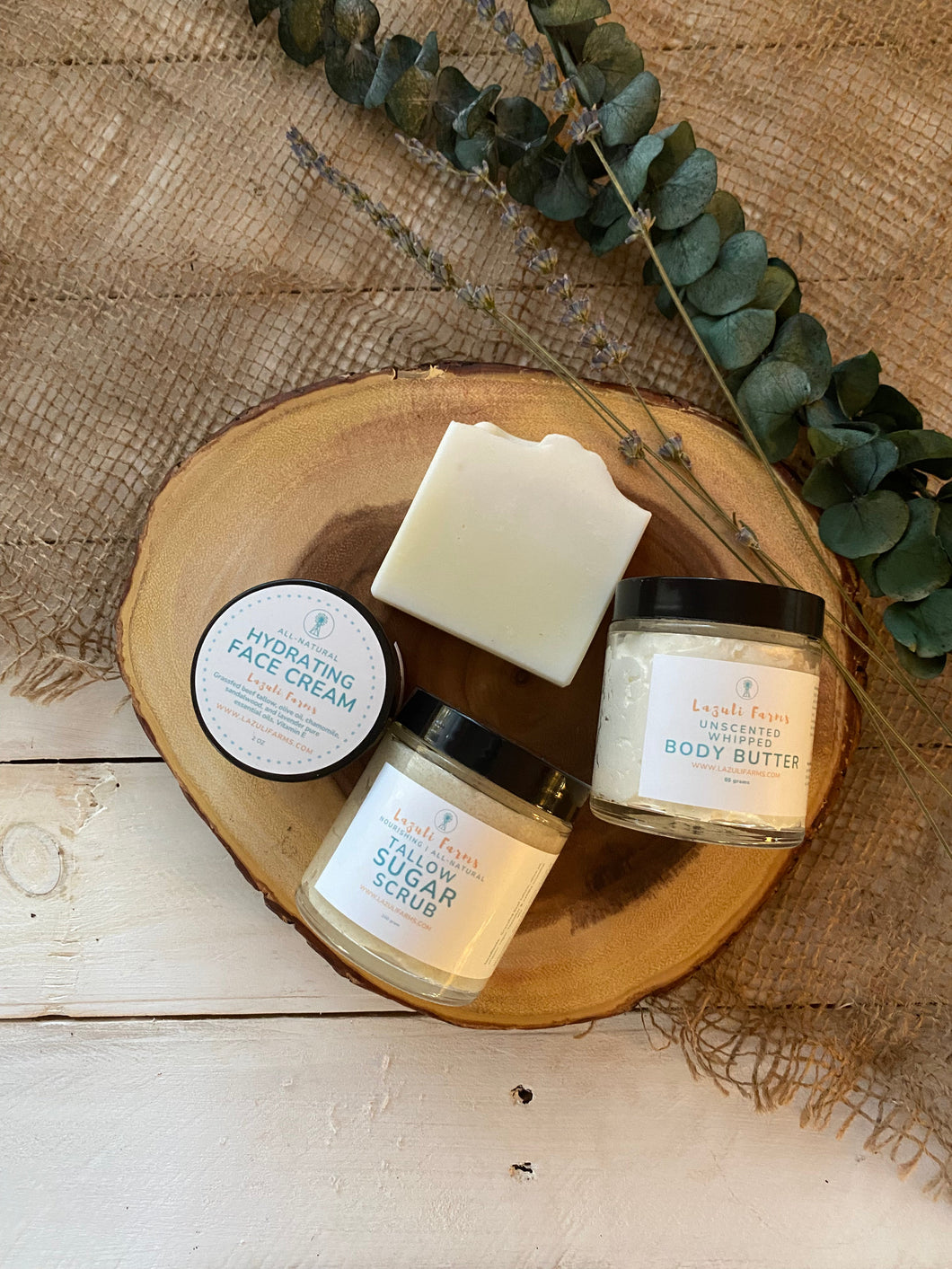 Gift Set for Full Body Skincare | Face Cream + Body Butter + Face Scrub + Face Soap | Natural + Clean