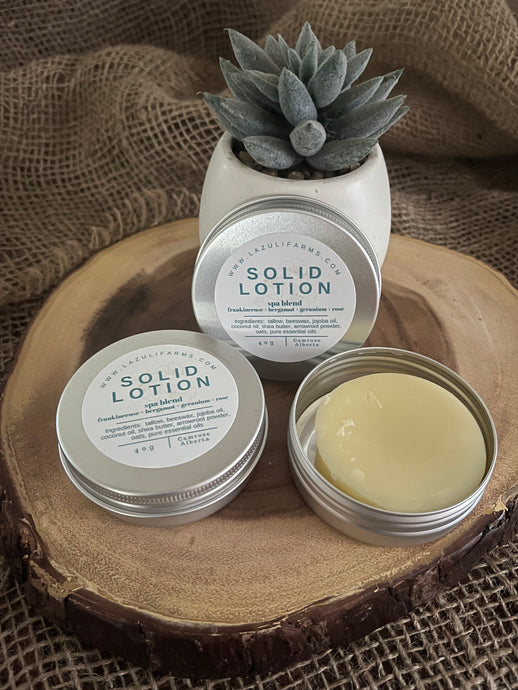 Solid Lotion Bar | Spa Blend | Frankincense Geranium Bergamot Rose