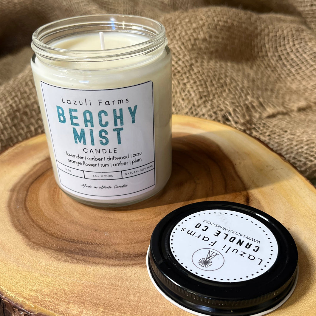 Beachy Mist Candle | Natural Soy Wax Candle | Driftwood Sea Salt Lavender Rum Bergamot Plum Amber