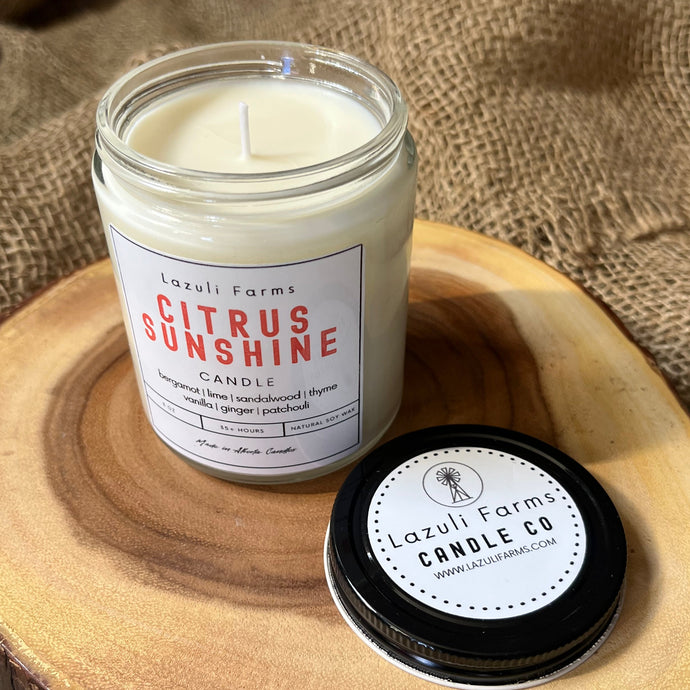 Citrus Sunshine Candle | Summer Collection | Natural Soy Wax Candle | Bergamot Lime Cedarwood Patchouli Vanilla Sandalwood