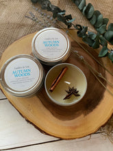 Load image into Gallery viewer, Natural Handmade Beeswax Candle Tin | Autumn Woods | Beeswax + Cedarwood + Patchouli + Bergamot + Nutmeg Essential Oils | Chemical Free