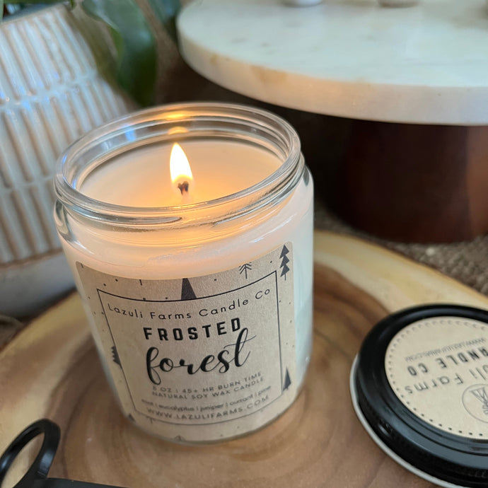 Frosted Forest Candle | Natural Soy Wax Candle | Winter Collection | eucalyptus peppermint juniper currant pine
